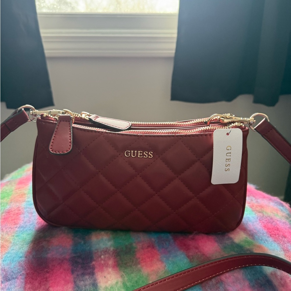 Guess Quilted Maroon Crossbody Bag